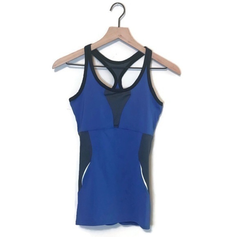 Under Armour HeatGear Semi Fitted Blue Gray Mesh Racerback Tank Top Size XS